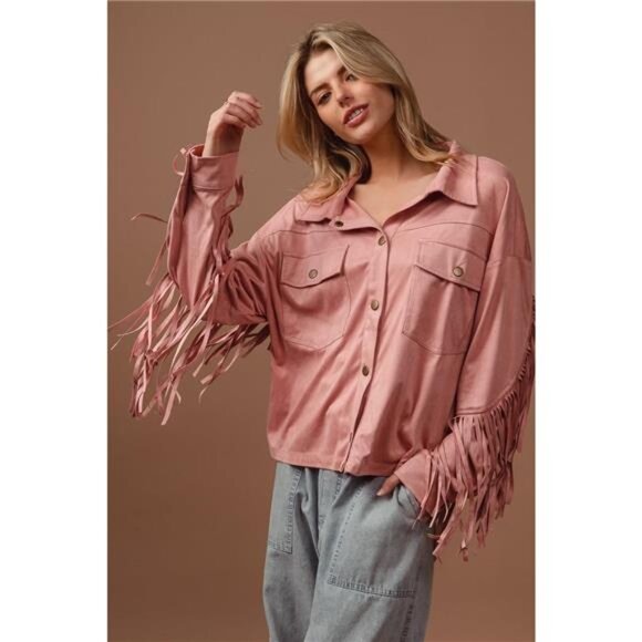 BiBi Suede Fringe Long Sleeve Jacket - Picture 1 of 9